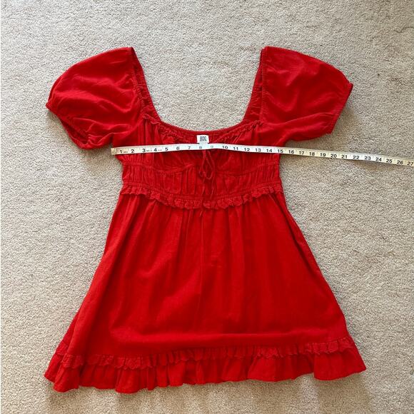 Urban Outfitters BDG Cotton Linen Milkmaid Babydoll Mini Dress Red Sz Small Y2K - Picture 6 of 7